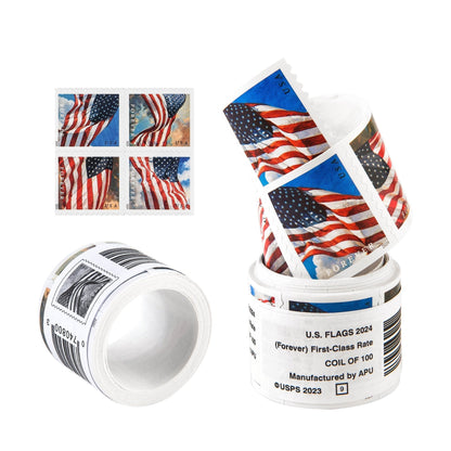 2024 U.S. Flag Forever Stamps – 100 Pcs Coil Roll (Self-Adhesive)