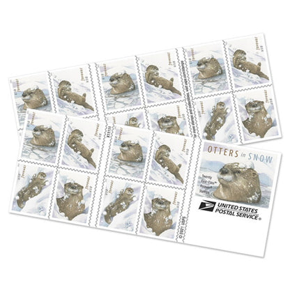 Otters in Snow Forever First Class Postage Stamps